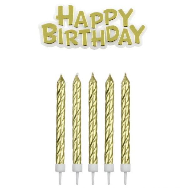 Candle and Happy Birthday - Gold